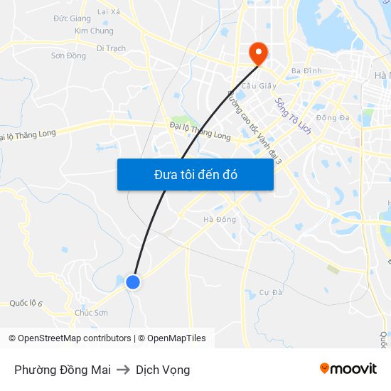 Phường Đồng Mai to Dịch Vọng map
