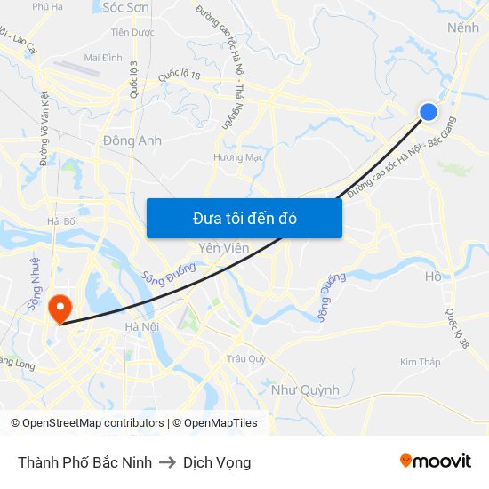 Thành Phố Bắc Ninh to Dịch Vọng map