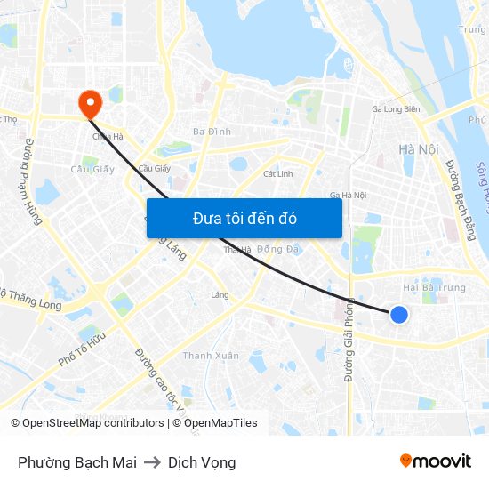 Phường Bạch Mai to Dịch Vọng map