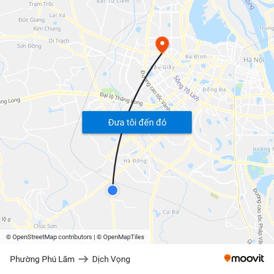 Phường Phú Lãm to Dịch Vọng map