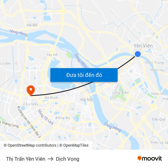 Thị Trấn Yên Viên to Dịch Vọng map