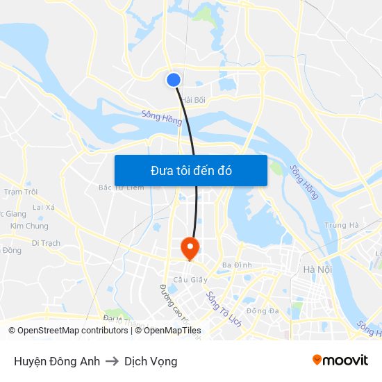 Huyện Đông Anh to Dịch Vọng map