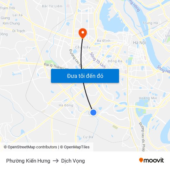 Phường Kiến Hưng to Dịch Vọng map