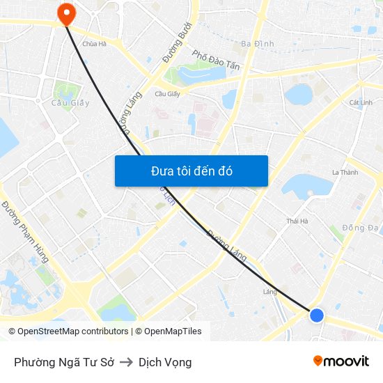 Phường Ngã Tư Sở to Dịch Vọng map