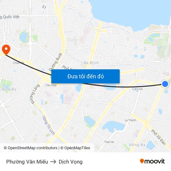 Phường Văn Miếu to Dịch Vọng map