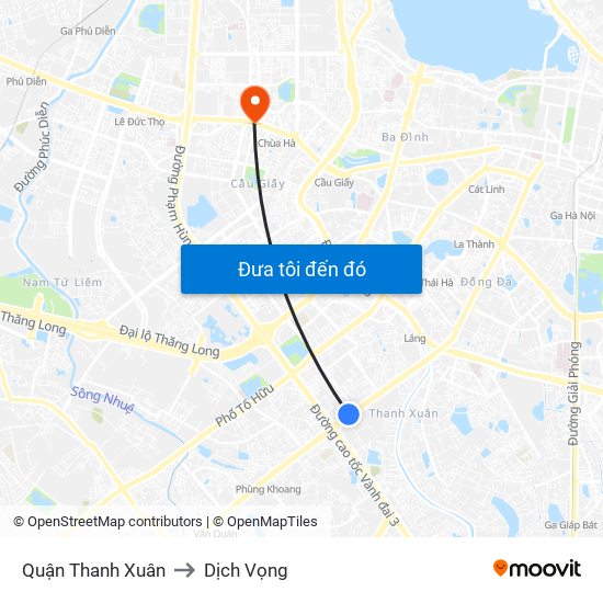 Quận Thanh Xuân to Dịch Vọng map