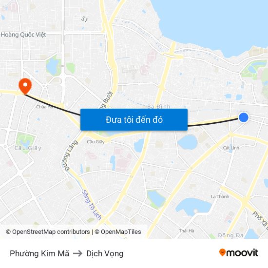 Phường Kim Mã to Dịch Vọng map