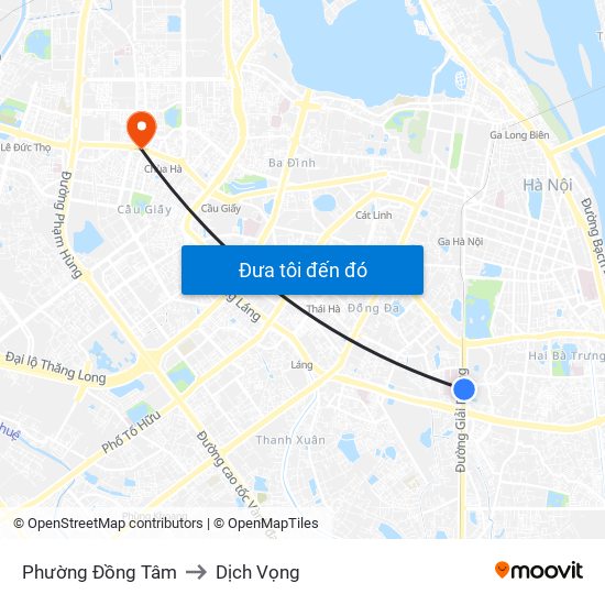 Phường Đồng Tâm to Dịch Vọng map