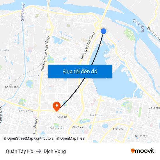 Quận Tây Hồ to Dịch Vọng map
