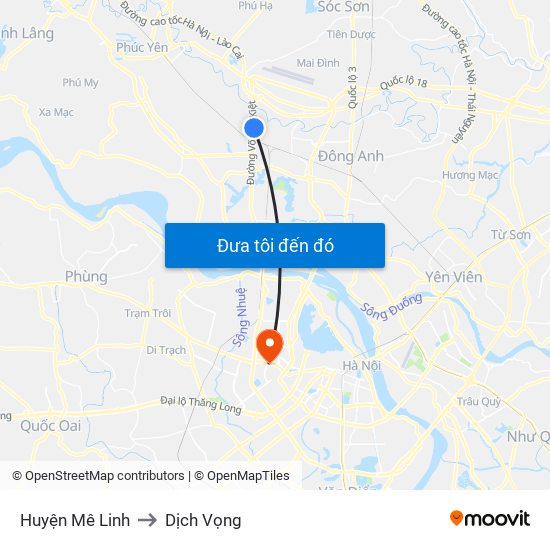 Huyện Mê Linh to Dịch Vọng map