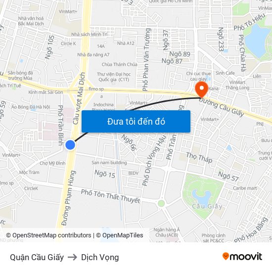 Quận Cầu Giấy to Dịch Vọng map