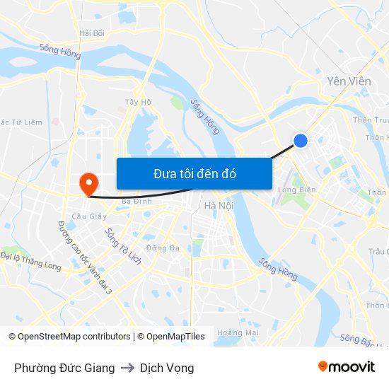 Phường Đức Giang to Dịch Vọng map