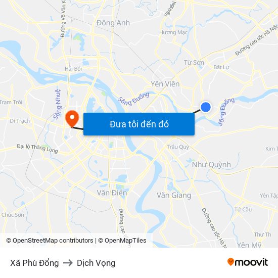 Xã Phù Đổng to Dịch Vọng map