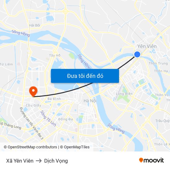 Xã Yên Viên to Dịch Vọng map