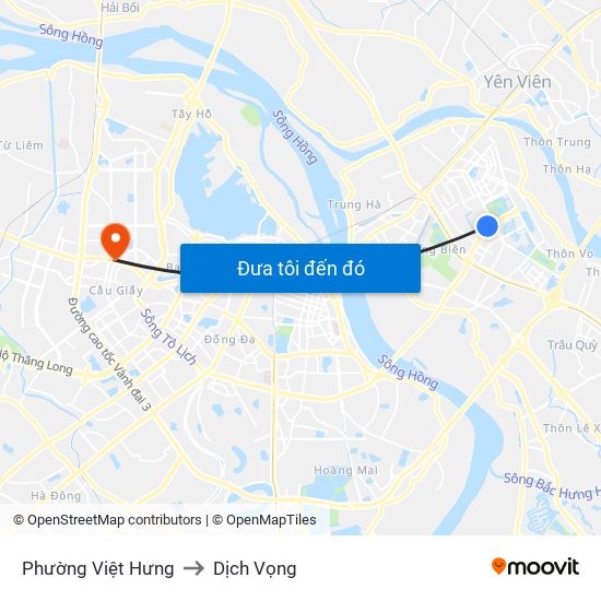 Phường Việt Hưng to Dịch Vọng map