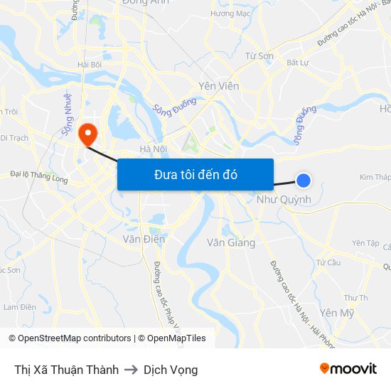 Thị Xã Thuận Thành to Dịch Vọng map