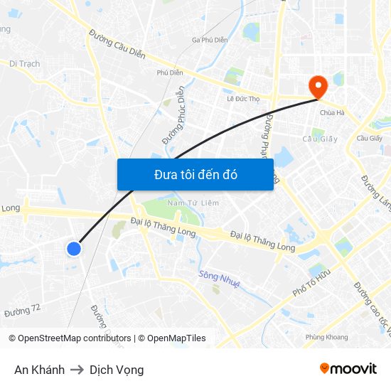 An Khánh to Dịch Vọng map