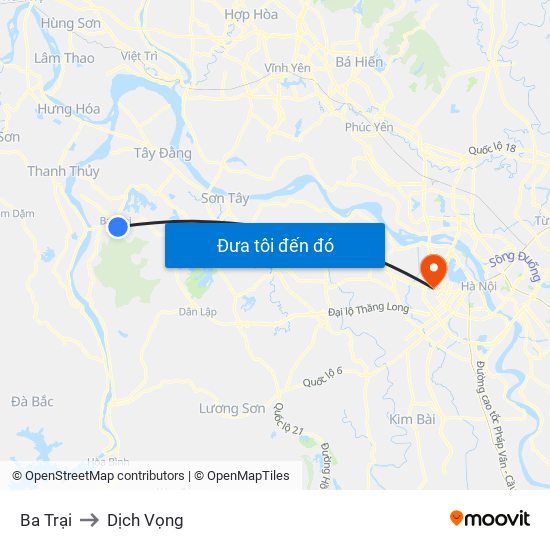 Ba Trại to Dịch Vọng map
