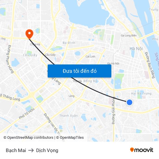 Bạch Mai to Dịch Vọng map