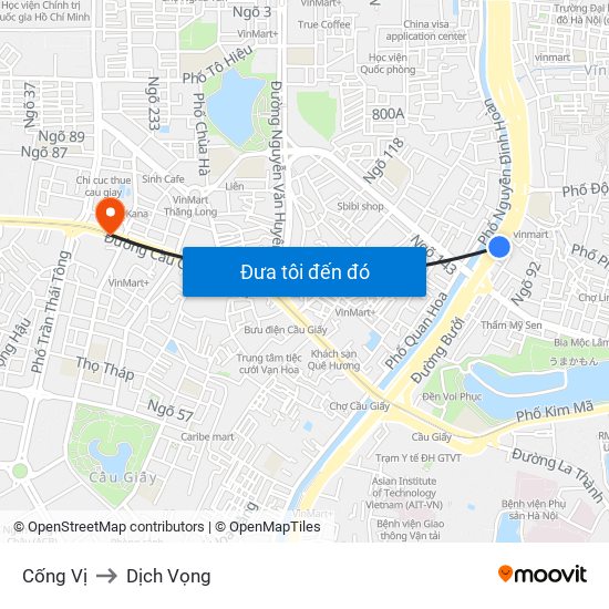 Cống Vị to Dịch Vọng map