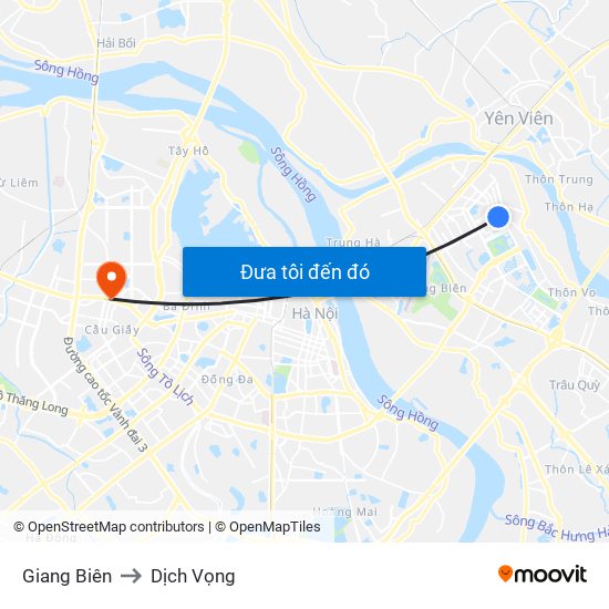 Giang Biên to Dịch Vọng map