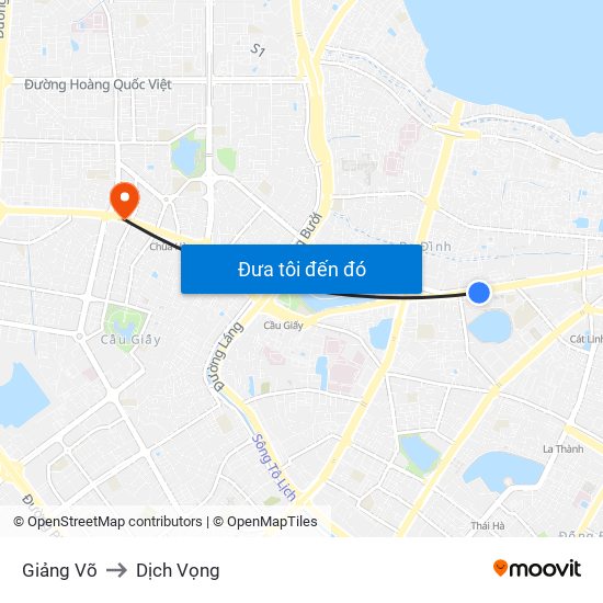 Giảng Võ to Dịch Vọng map