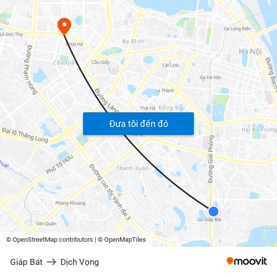 Giáp Bát to Dịch Vọng map