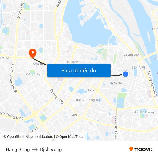 Hàng Bông to Dịch Vọng map
