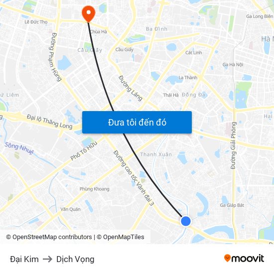 Đại Kim to Dịch Vọng map