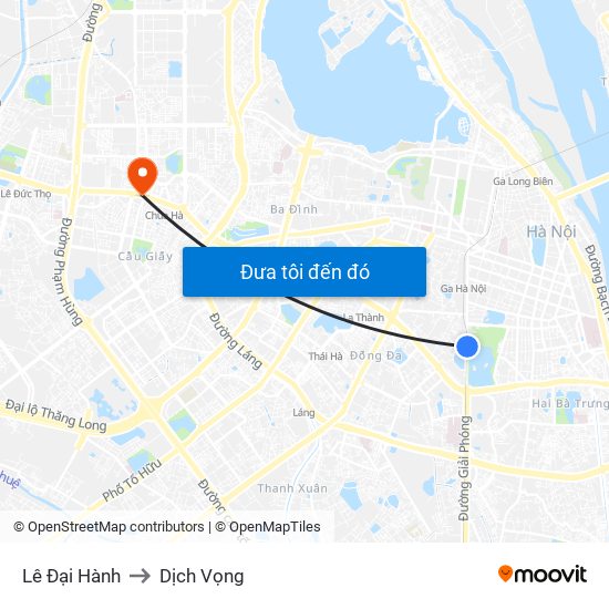 Lê Đại Hành to Dịch Vọng map