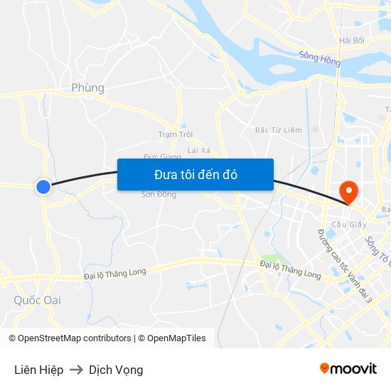 Liên Hiệp to Dịch Vọng map