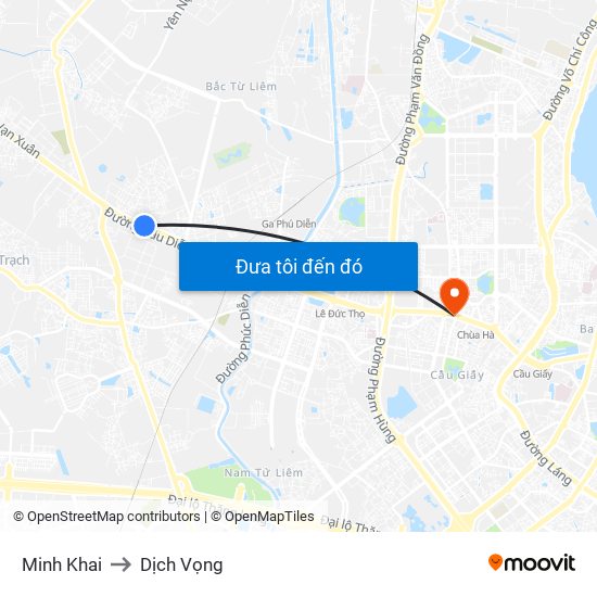 Minh Khai to Dịch Vọng map