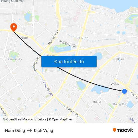 Nam Đồng to Dịch Vọng map