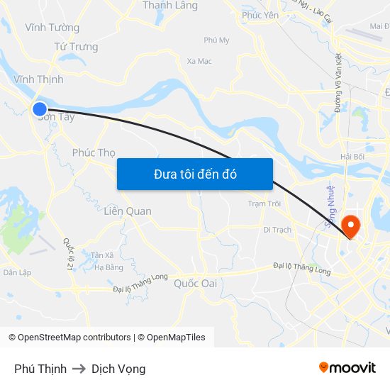 Phú Thịnh to Dịch Vọng map