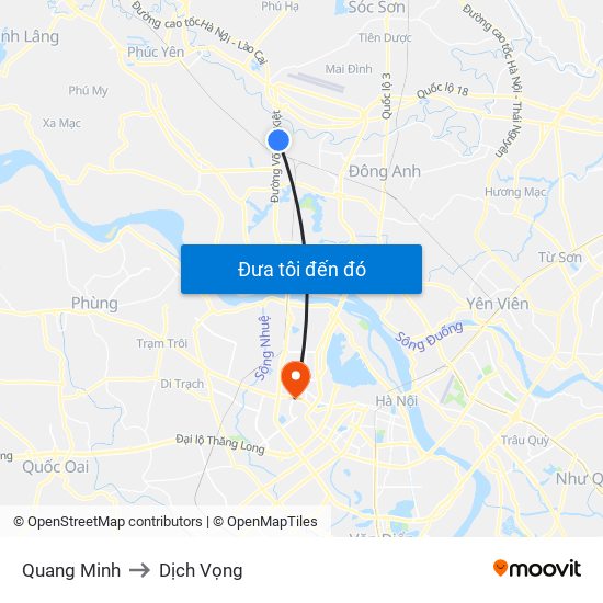 Quang Minh to Dịch Vọng map