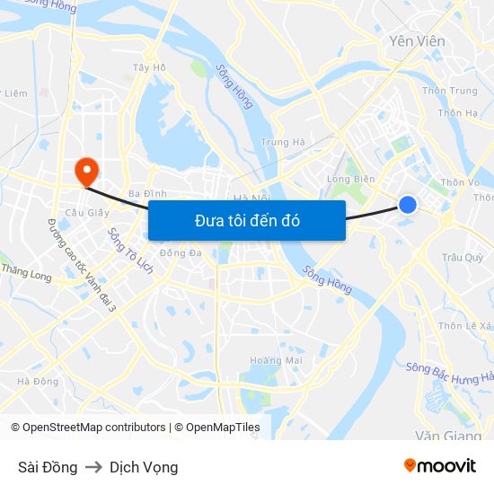 Sài Đồng to Dịch Vọng map