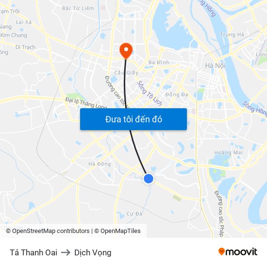 Tả Thanh Oai to Dịch Vọng map