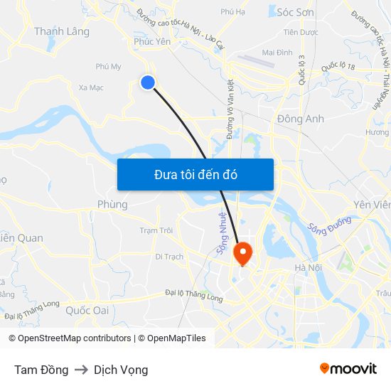 Tam Đồng to Dịch Vọng map