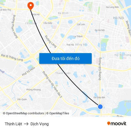 Thịnh Liệt to Dịch Vọng map