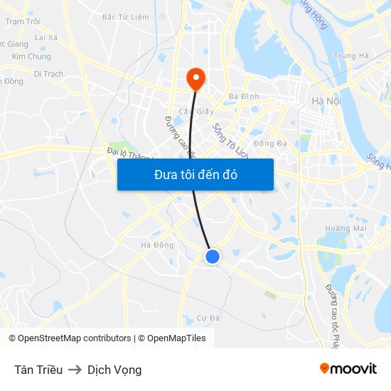 Tân Triều to Dịch Vọng map