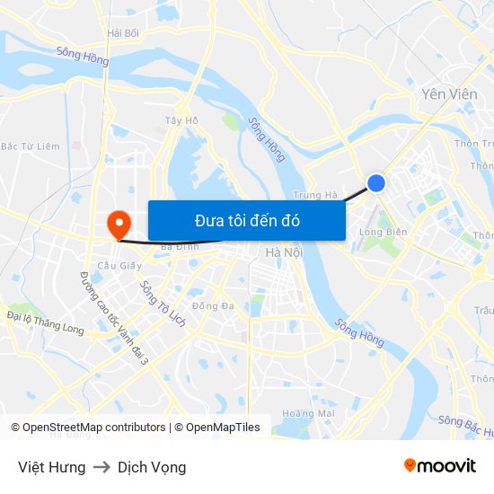 Việt Hưng to Dịch Vọng map