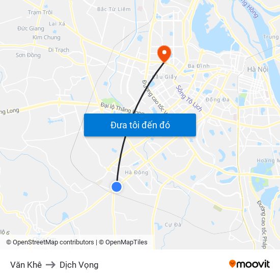 Văn Khê to Dịch Vọng map