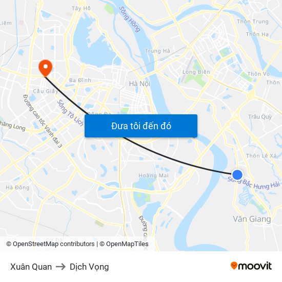 Xuân Quan to Dịch Vọng map