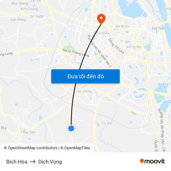 Bích Hòa to Dịch Vọng map