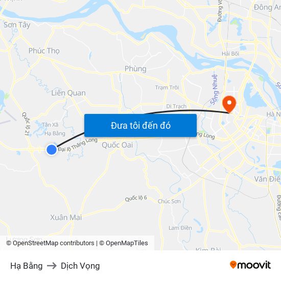 Hạ Bằng to Dịch Vọng map