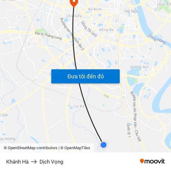 Khánh Hà to Dịch Vọng map