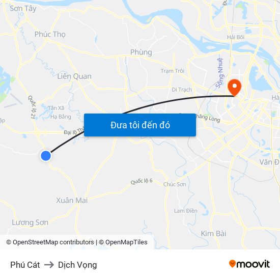 Phú Cát to Dịch Vọng map