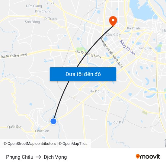 Phụng Châu to Dịch Vọng map