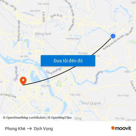 Phong Khê to Dịch Vọng map