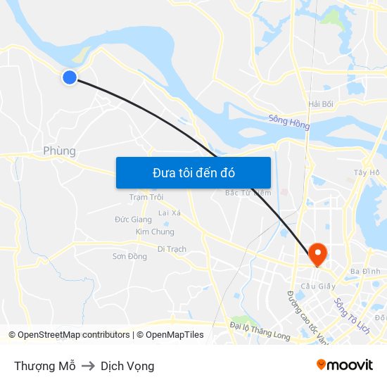 Thượng Mỗ to Dịch Vọng map